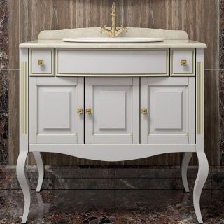 Тумба под раковину Opadiris Лаура Z0000007090 Белая матовая с золотой патиной ручки Swarovski Хром